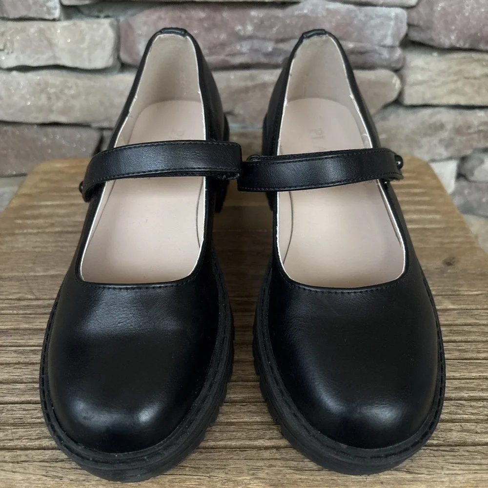The Children's Place Girls Closed Toe Mary Jane Flat Kids Black Sz 1 Hook&Loop